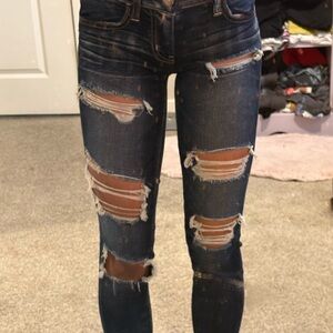 American Eagle Outfitters Dark Blue Distressed Skinny Jeans